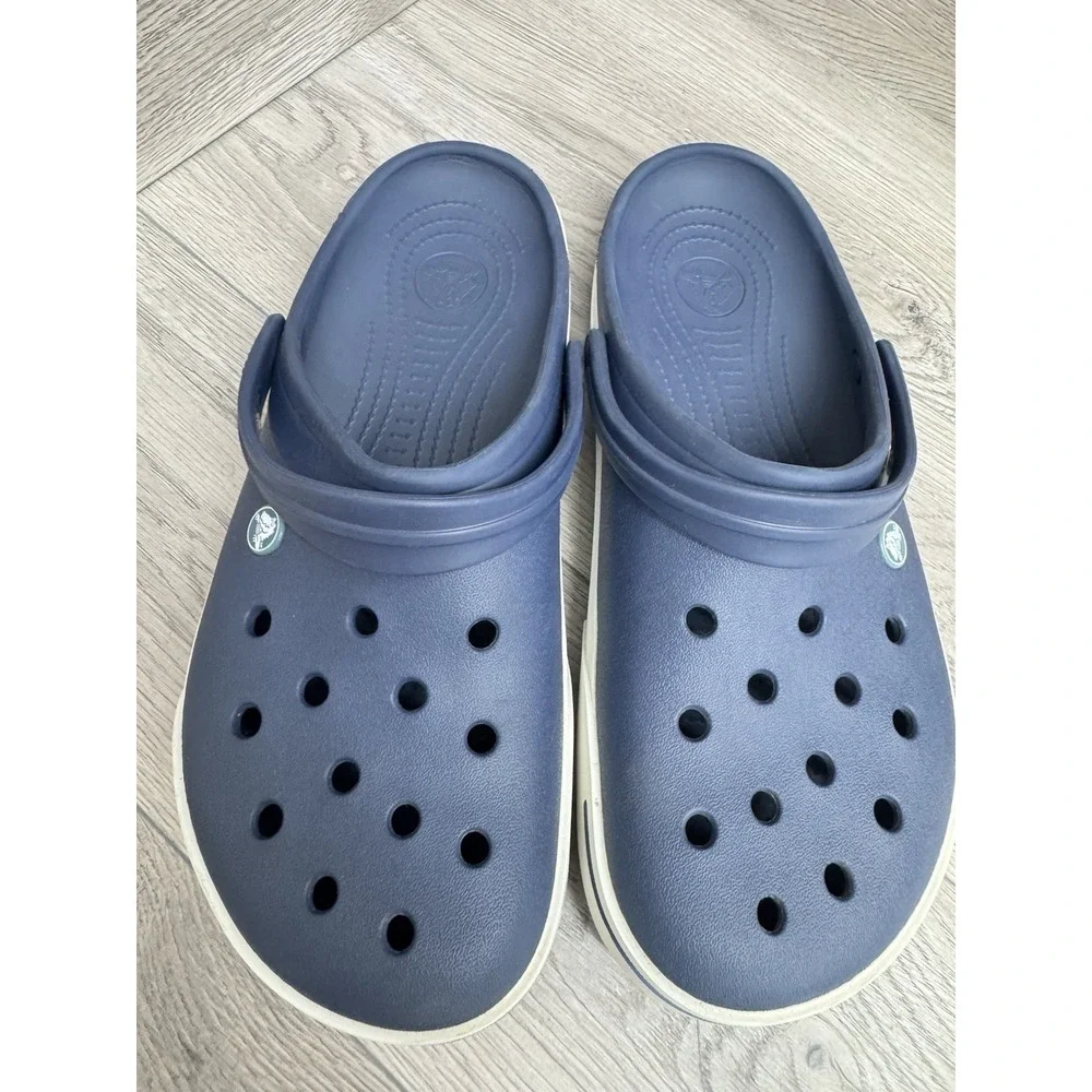 CROCS Mens SZ 13 Navy Rotatable Strap Rubber Classic Clog Sandals